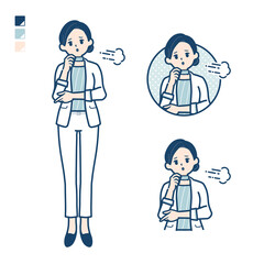 ビューティーアドバイザー女性がため息をついているイラスト