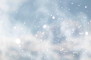 blue snowfall bokeh background, abstract snowflake background on blurred abstract blue