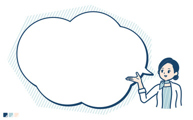 ビューティーアドバイザー女性が吹き出しで解説しているイラスト