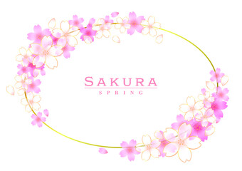 華やかなピンクと白の桜の花のフレーム　楕円