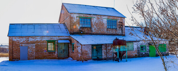 Rural brick mlyn on the outskirts of the village of Ukraine