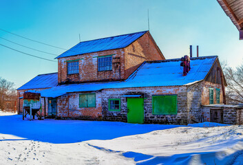Rural brick mlyn on the outskirts of the village of Ukraine