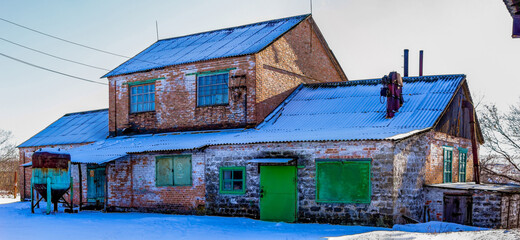 Rural brick mlyn on the outskirts of the village of Ukraine