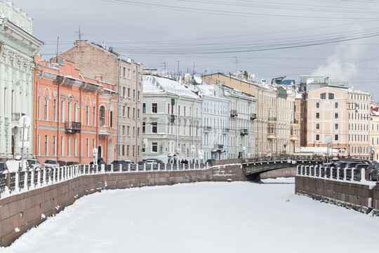 Moyka River on a winter day. It is a small river in Russia