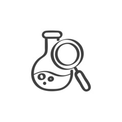 Lab flask and magnifier line icon