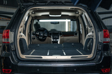 Clean open empty car trunk in the car detailing service