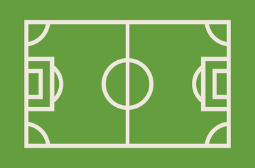 Soccer field with top view in flat vector illustration, sport stadium pattern