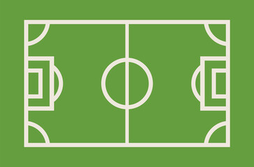 Soccer field with top view in flat vector illustration, sport stadium pattern