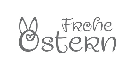 Frohe Ostern Text mit Hasenohren und Herzen