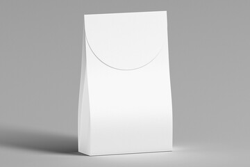 Empty blank white paper pouch packaging mockup with clipping path isolated on a grey background. 3d rendering. zero waste and eco friendly concept.