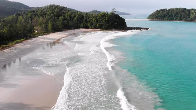Forward Flying Aerial Drone Shot At Bavang Jamal Beach, Next To The Tip Of Borneo. Kudat, Malaysian Borneo