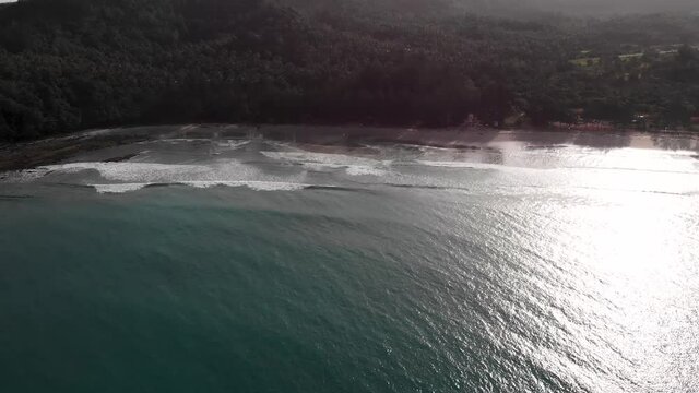Forward Flying Drone Shot At Bavang Jamal Beach, Next To The Tip Of Borneo.  Kudat, Malaysian Borneo