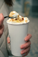 coffee with ice cream caramel on the top