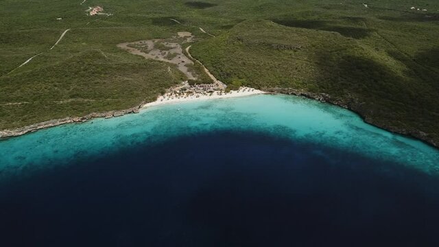 High altitude drone shot  at the caribbean beach of the Kenepa in Curacao