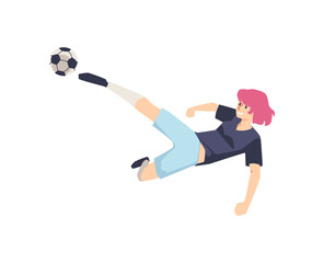 Female soccer or football player woman, flat vector illustration isolated.