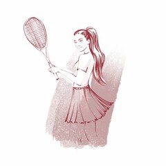 Girl tennis player during the game holds a racket in her hand and got ready to hit the ball