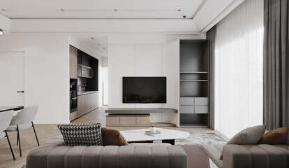 Modern interior of living room.3D illustration
