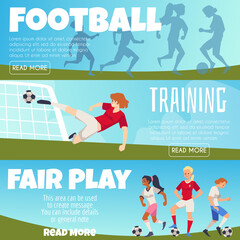 Female soccer and football game banners set, flat vector illustration.