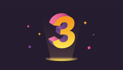 Number three, Vector isometric style illustration, 3D gradient color