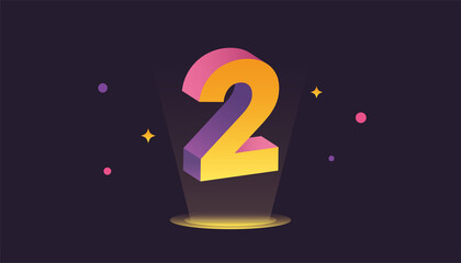 Number two, Vector isometric style illustration, 3D gradient color
