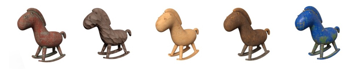 Rocking Wooden Horse Toy. 3d Illustration. On White Background.
