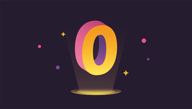 Number zero, Vector isometric style illustration, 3D gradient color