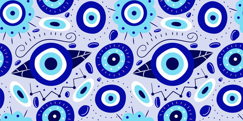 Seamless pattern with greek eye. Blue eyes are a talisman and amulet for protection.Vector illustration in flat style seamless pattern with circles
