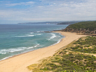 Glenaire Beach and the mouth of the Aire River photographed from the Escarpment Lookout on the Great Ocean Walk - Aire River, Victoria, Australia