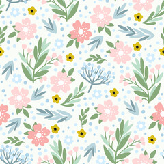 Garden flower cute seamless pattern - obrazy, fototapety, plakaty