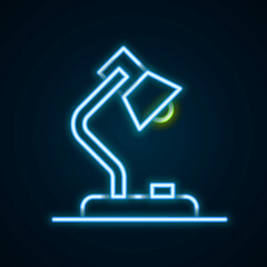 Glowing neon line Table lamp icon isolated on black background. Colorful outline concept. Vector