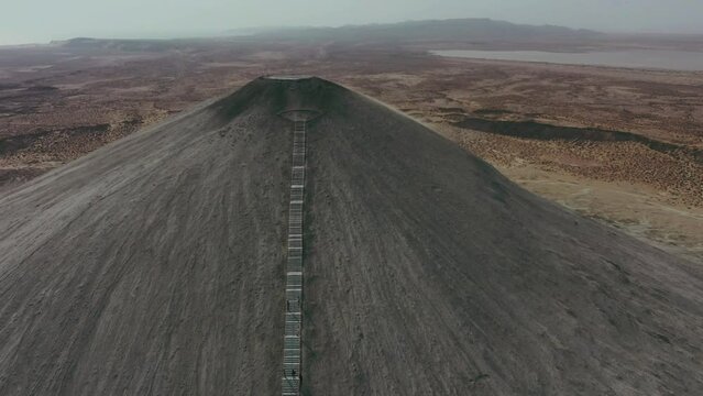 Aerial View Of Stairs Leading To Chandragup Mud Volcano. Pedestal Down
