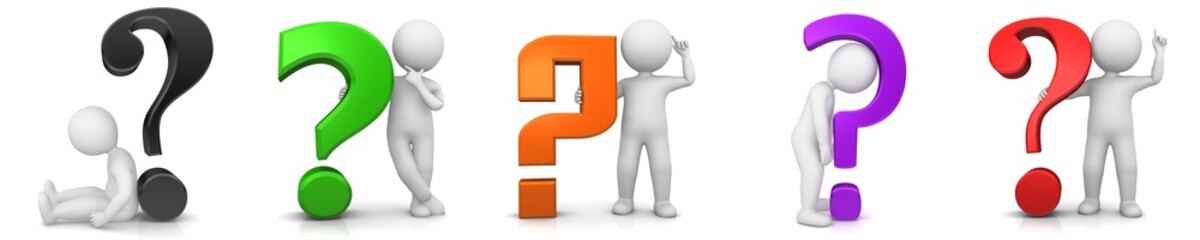 Question marks black red green orange purple interrogation points white asking pointing stickman 3d