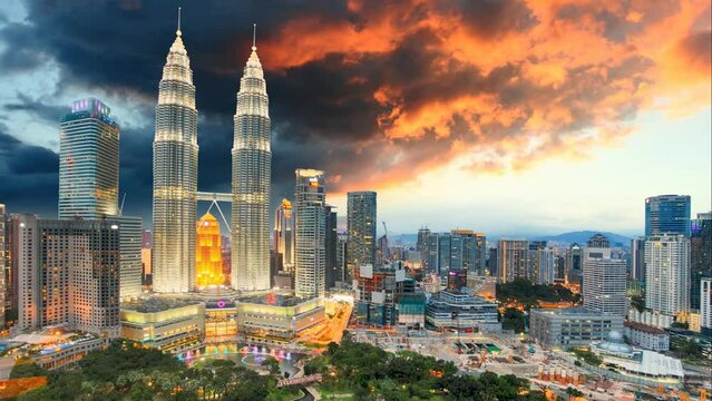 Kuala Lumpur, Malaysia skyline, Time lapse