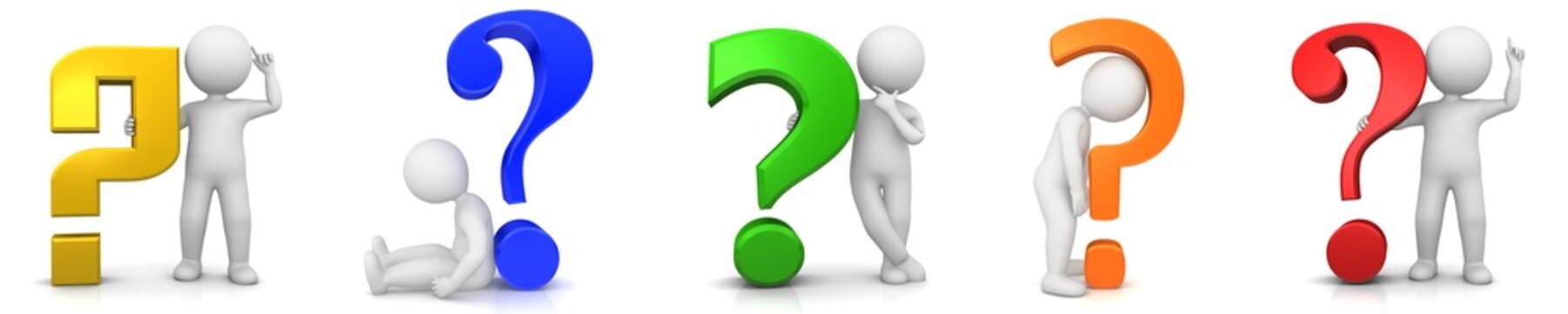 Asking man with question marks red blue green yellow orange multi colored 3d