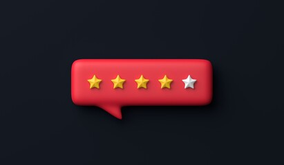 Five stars symbol in speech bubble 3d render illustration