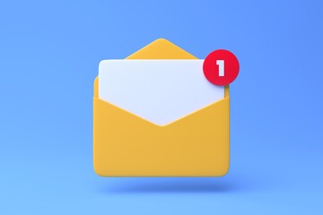 Yellow envelope email notification icon 3d render illustration - obrazy, fototapety, plakaty