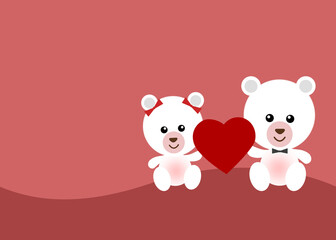 Fototapeta premium illustration of polar bears with heart, with place for text, for valentine's day card. layout for designing story posts of sites.