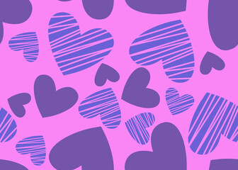 illustration of seamless pattern of hearts for wrapping paper.  Valentine's Day, printing on fabric, wallpaper, tableware, household goods