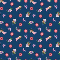 Spring seamless pattern. Easter in hand drawn style. Design for fabric, textile, wrapping, wallpaper, packaging.