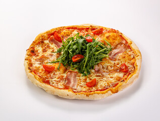 Pizza with bacon and rucola