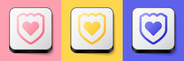 Isometric Immune system icon isolated on pink, yellow and blue background. Medical shield. Square button. Vector