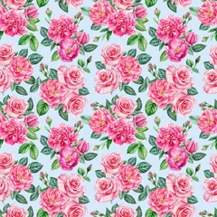 Poster Aquarel naadloze patroon bloemen rozen. Bloemdessin © Hanna