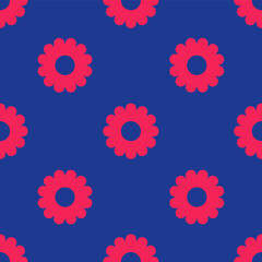 Red Flower icon isolated seamless pattern on blue background. Sweet natural food. Vector