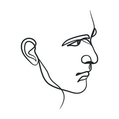 Continuous line art drawing of man face. Hand drawn minimalist style
