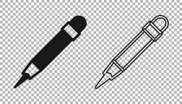 Black Pencil with eraser icon isolated on transparent background. Drawing and educational tools. School office symbol. Vector