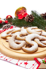 Christmas and New Year symbols and attributes of winter holidays - candy, cookies, pine cone