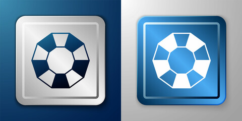 White Diamond icon isolated on blue and grey background. Jewelry symbol. Gem stone. Silver and blue square button. Vector