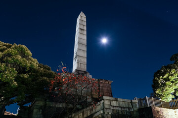 山梨県甲府市 夜の甲府城跡 謝恩碑