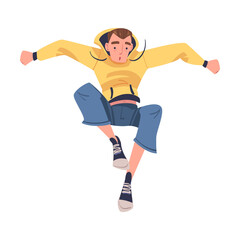 Jumping Man Character Feeling Freedom and Motion Flying in Mid Air Vector Illustration