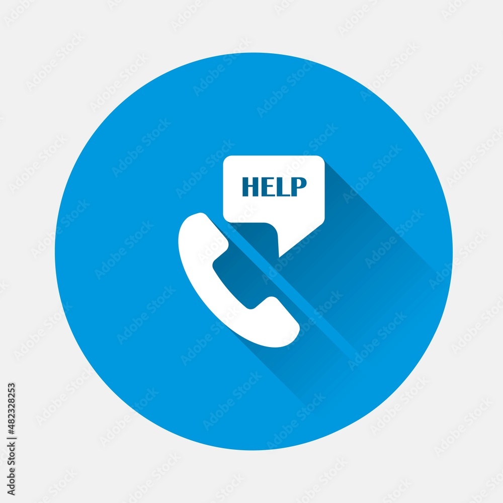 Aufkleber vector call icon with a request for help icon on blue background. flat image with long shadow. layer